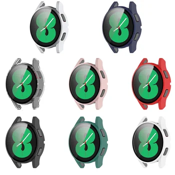 Hard Edge Shell Glass Screen Protector Case Frame за Samsung Galaxy Watch 4 40mm 44mm Watch4 SM-R860 / R870 Аксесоари за покритие