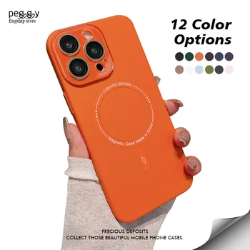Кристален обектив Магнитен калъф за телефон за iPhone 11 12 13 14 15 Pro Max 14 15 Plus Magsafe безжично зареждане Skin Feel силиконов капак