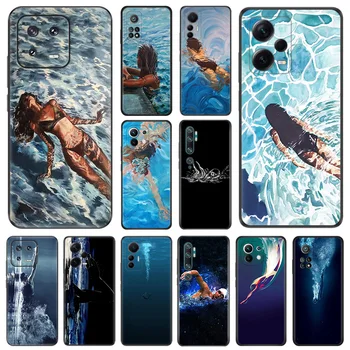 Плуване момиче меки калъфи за телефони за Xiami 12X 12T 13 CC9Pro 12 Lite Redmi Note12 Pro Plus 5G A1 A2 12C 12S черен матов капак