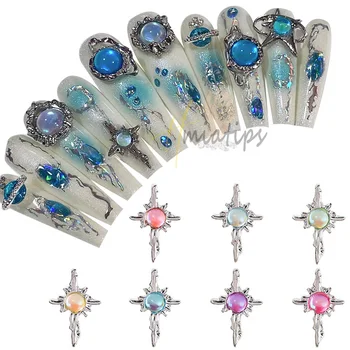 10Pcs Aurora Cross Star Nail Art Charms Punk Style 3D Alloy Glitter Diamond Luxury Crystal DIY аксесоари за маникюр