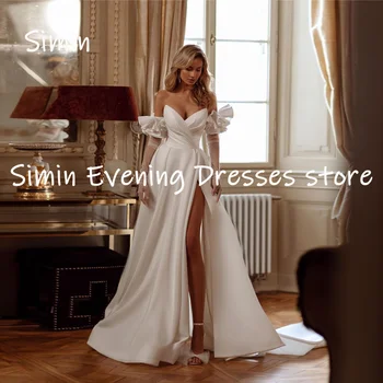 Simin Satin A-line Strapless Ruffle Populer Официална абитуриентска рокля Вечерни елегантни парти рокли за жени 2023