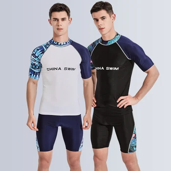Мъжки анти-UV сърф костюм Бански костюми Дишаща бързосъхнеща плувна тениска Нов летен комплект бански за мъже Бански Плажно облекло