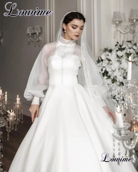 Дубай мюсюлмански чисто бели сватбени рокли за жени 2023 дълги ръкави елегантна сватбена рокля проста булчинска рокля vestido de casamento