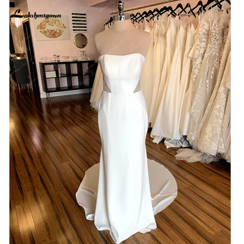 Lakshmigown булчински креп русалка сватбена рокля 2023 Trouwjurken реколта скъпа Boho сватбени рокли Vestidos де Нова