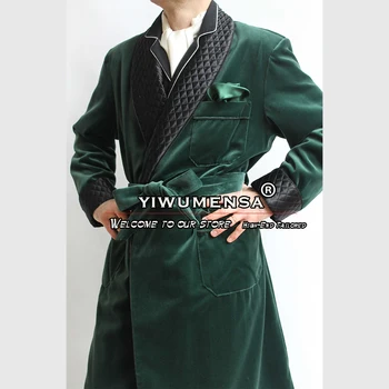 Green Velvet Suits Jacket For Men Начало Ежедневно спално облекло Blazer Tailor-Made 1 Piece младоженец носят смокинг черно изрязано ревера палто