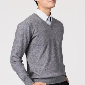Мъжки пуловер мъжки v-образно деколте плътен цвят пуловер тънък годни трикотаж дебел пуловер пуловер за есента зима комфорт v-образно деколте дълго