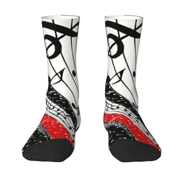 Fashion Mens Red And Black Music Theme Dress Socks Unisex Warm Comfortable 3D Print Music Notes Crew Socks
