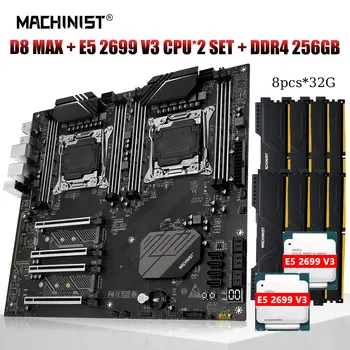 MACHINIST X99 D8 MAX Комплект дънни платки SET LGA 2011-3 Xeon E5 2699 v3 Процесор с двоен процесор ECC DDR4 8pcs * 32GB E-ATX NVME M.2 * 2 ssd