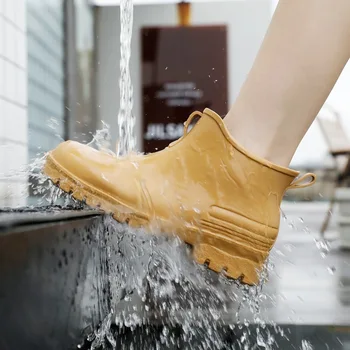 Дамски нови ботуши за дъжд къса тръба мъжка мода обувки за газене на открито мъже и жени работят водни ботуши водоустойчиви градински обувки