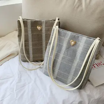 Корейска мода платно кофа чанта универсален тъкани рамо чанта 2023 реколта популярни жени чанта странична чанта за дами