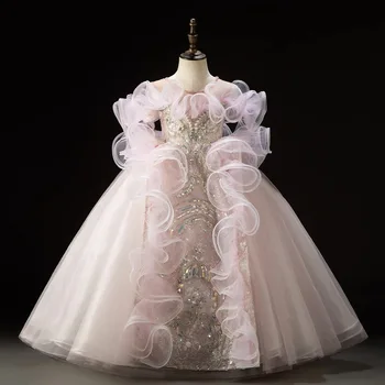 Бална рокля Бебе цвете момиче рокли пайети деца сватба абитуриентски бал рожден ден рокли