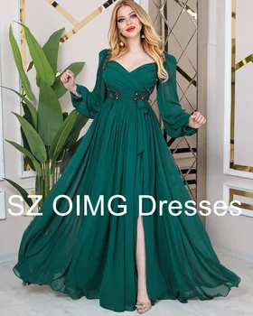 OIMG Нов дизайн Абитуриентски рокли с дължина до пода V-образно деколте A-Line шифон Жените от Саудитска Арабия Зелени вечерни рокли Официална парти рокля