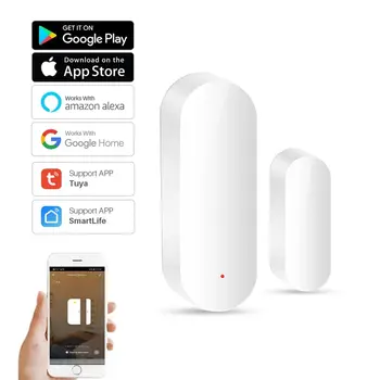 TY001 Tuya Smart WiFi сензор за врати Отворен детектор за затваряне Известие за управление на приложението Smartlife Съвместим с Alexa Google Home