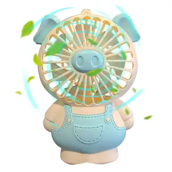 Мини преносим вентилатор ръчен вентилатор със светлини акумулаторен сладък прасе форма карикатура преносим вентилатор с 2 ниво на скорост за жени