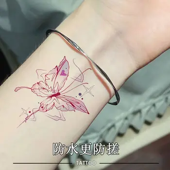 Корейска мода розова пеперуда татуировка стикери за жени Временни татуировки Tatoo Hotwife арт фестивал Tatto стикер фалшиво тяло