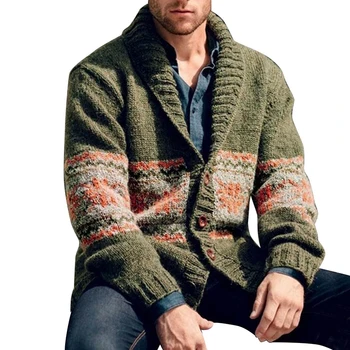Мъжки стойка яка дълъг ръкав жилетка пуловер тънък годни случайни бутон надолу кабел трикотажни палта с джобове