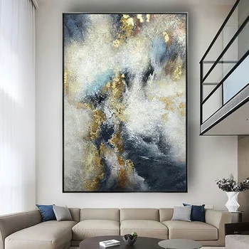 Мода Начало рисунка висулка модерен ръчно изработени синьо злато живопис с маслени бои абстрактно небе платно картина стена изкуство плакат декор живо стая