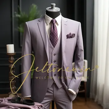 ( Яке + Жилетка + Панталони ) Бутикова мода Мъжки ежедневни бизнес офис костюми Комплект от три части Сватбена рокля на младоженеца Тънки костюми
