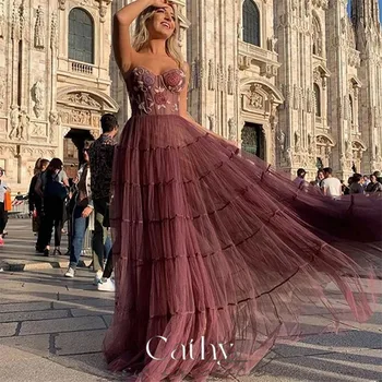 Cathy Pleated A-Line Prom Dress 2023 Без ръкави Hollow Out فساتين مناسبة رسمية Off Shoulder Embroidered ChestVestidos De Noche
