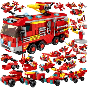 ToylinX пожарна станция модел строителни блокове камион хеликоптер пожарникар тухли град образователни момче играчки за деца подарък