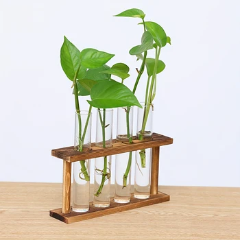  с 4 епруветка дървена стойка дървена рамка хидропонна ваза хидропонна ваза за цветя стъклена тръба за размножаване на станция за растения