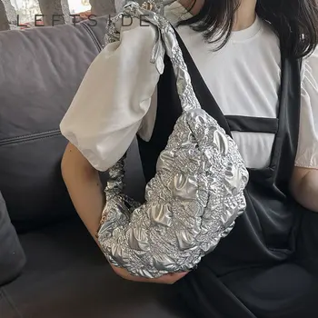 Casual ватирана сребърна чанта за жени 2023 Нова модерна чанта дизайнер нагънат подплатени найлон малки подмишници портмонета