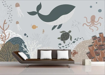 Персонализирани тапети карикатура детски океански свят кит фон стени стенопис декорация дома аквариум стенопис 3d тапет