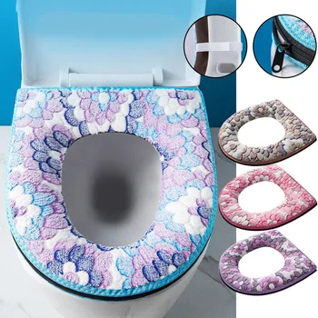 Тоалетна Cover Тоалетна седалка случай Баня Bowl Case Lid Top Cover Pad Warm Soft Zipper Тоалетна седалка Cover Аксесоари за баня