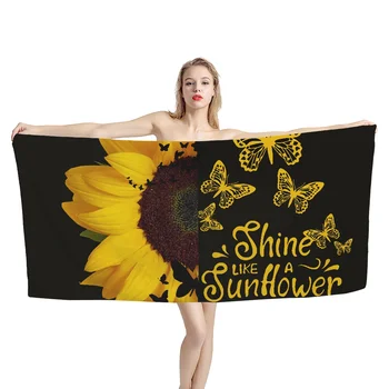 Жълт слънчоглед писмо 3D цифров печат правоъгълни плажни кърпи за момчета момичета открит спорт йога пътуване плуване баня кърпи