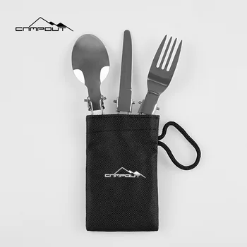 Travel прибори за хранене на открито къмпинг неръждаема стомана нож, вилица и лъжица 3 парче преносими сгъваеми съдове за готвене комплект