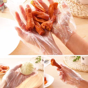 100pcs Екологични пластмасови ръкавици за еднократна употреба за ресторант Хотелска обработка Сурови пилешки пластмасови мултифункционални ръкавици Храна