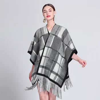 2023 Нов кариран печат зимна мода женски кашмир вълна тънък шал дама топъл шал случайни Пашмина твърда обвивка жени T549