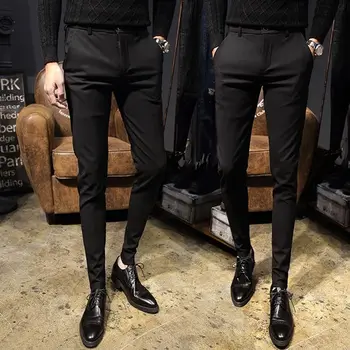 Brand Casual Suit Pants Men Spring Slim Feet Comfortable Solid Full Length Men Dress Pants Korean Fashion Men Pants D136