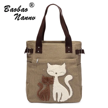 Сладка котка жени чанта случайни платно голяма пазарска чанта голям капацитет дама чанти жени рамо чанта платно чанта Sac основен Bolsos Mujer