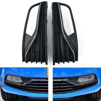 2Pcs кола предна броня долна мъгла светлина грил с дупка w / хром тапицерия за VW Polo V хечбек 6R 2014 2015 2016 2017