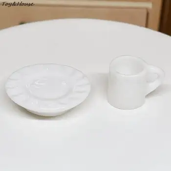 Къща за кукли миниатюрна симулация джобна керамика кафе чаша чинийка мини кухня декор кукла къща аксесоар
