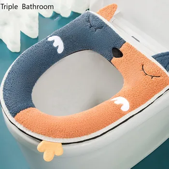 карикатура сладък плюшен тоалетна възглавница баня аксесоари зимата запази топло с цип миещи водоустойчив домакинство тоалетна мат