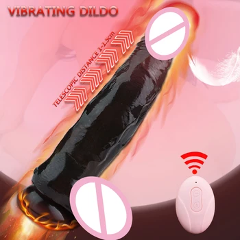 SXXY Черен реалистичен пенис телескопичен вагинален анален вибрация с издънка клитор простатата стимулира дистанционно управление мастурбатор