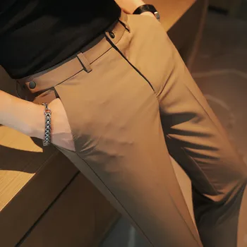 Британски летен глезен дължина бизнес костюм панталони за мъжко облекло 2023 мода ластик тънък годни случайни офис панталони 38