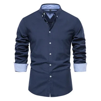 Нова есен памук мъжки Оксфорд риза дълъг ръкав завой надолу яка бутон социален бизнес ежедневни ризи за мъже дизайнерски дрехи