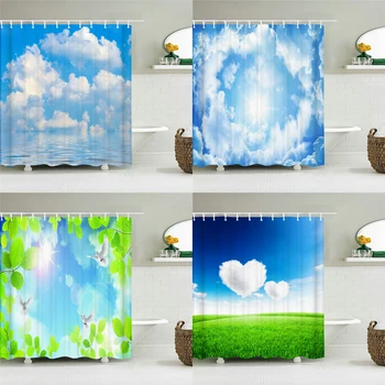 Blue Sky Облаци Природа Душ завеса Водоустойчива баня с куки Баня s Fabric 3d отпечатан 180 * 200cm 