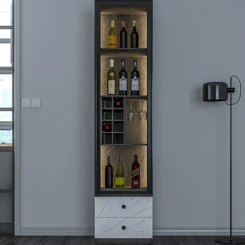 Стъклен шкаф за вино до стената, модерен и семпъл хол, малък шкаф за вино, малък апартамент тип интегрирана светлина