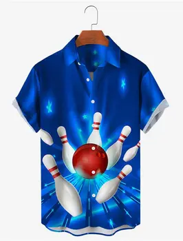 Мъжка риза Графични принтове Боулинг топка Turndown улица къси ръкави бутон надолу печат облекло дизайнер случайни меки дишащи