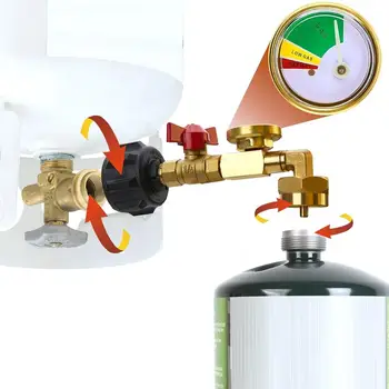 Конектор за резервоар за газ Аксесоар за пълнене на резервоар с пропан Взривозащитен месингов адаптер за зареждане на резервоар за газ с клапан за външен