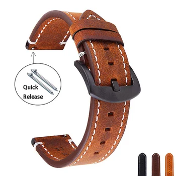 Нов 18mm 19mm 20mm 21mm 22mm 24mm естествена кожа Watch Band Bracelet Мъже Жени Wrist Watch Strap Black Metal Buckle Watchbands