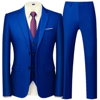 Мода Нов мъжки бизнес случайни плътен цвят 3 броя костюми / мъжки два бутона блейзъри Jacker палто панталони панталони жилетка жилетка жилетка