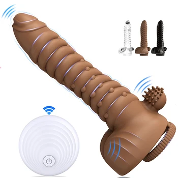 Безжично дистанционно управление Секс пенис ръкав удължител на пениса вибратор ръкав уголемяване на пениса презервативи секс играчки за мъже жени магазин