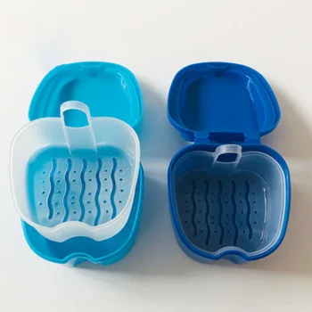 Калъф за баня за протези Контейнер за съхранение на зъбни фалшиви зъби с висяща мрежа Изкуствен органайзер за зъби 2Colors за почистване на протези