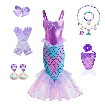 русалка Ариел принцеса момиче рокля косплей костюми за деца бебе момиче русалка обличане комплекти деца Хелоуин сватбено облекло