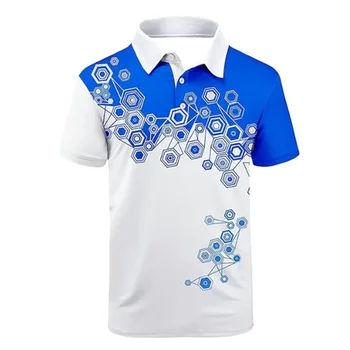 Мъжка поло риза празник мъжка ежедневна голф риза 3d принтирана риза с копчета за ревера лятна мъжка риза за голф с къс ръкав